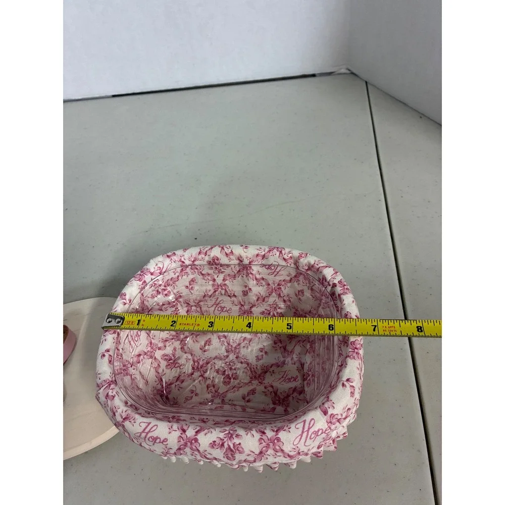Longaberger Horizon of Hope Basket‎ Whitewash Wood Lid Pink Floral Liner